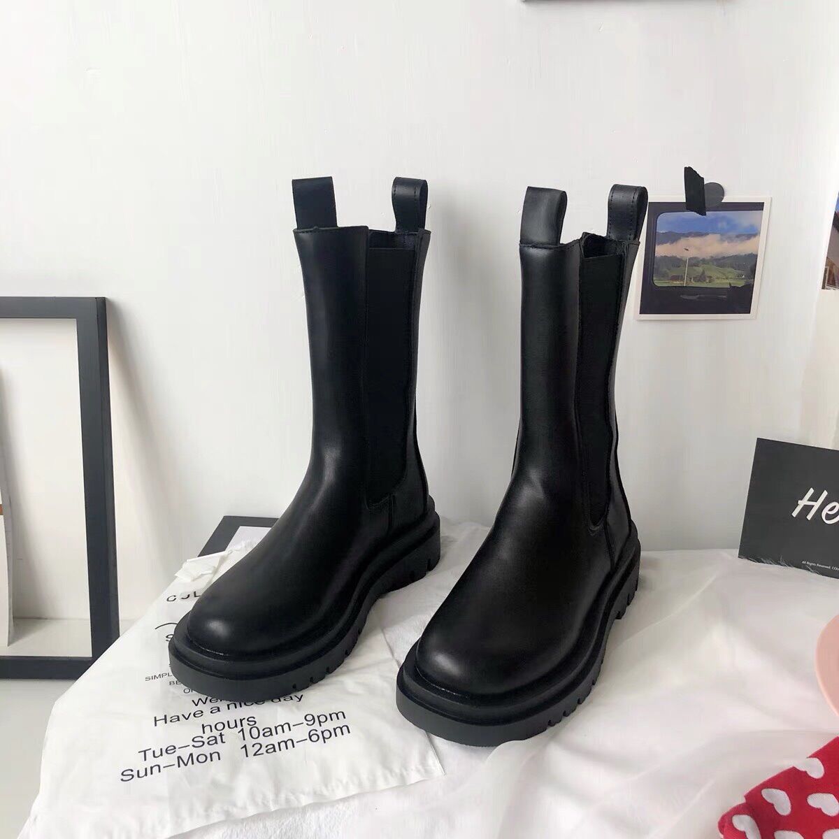 GIÀY BOOT ULZZANG DÁNG ỦNG KHÔNG DÂY CAO CỔ BẮP CHÂN