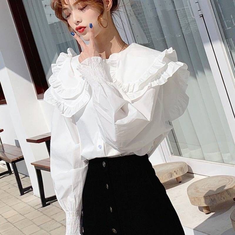Áo sơ mi tiểu thư tay dài cổ sen bèo