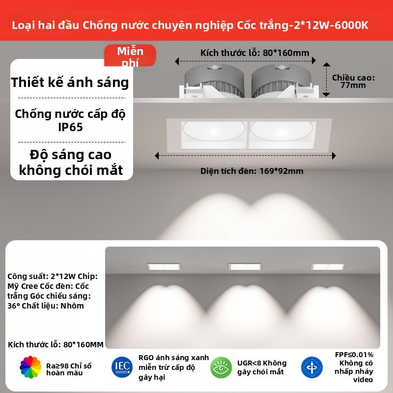 JINFI | Đèn LED Âm Trần Chống Loá và Chống Nước Đôi Đầu