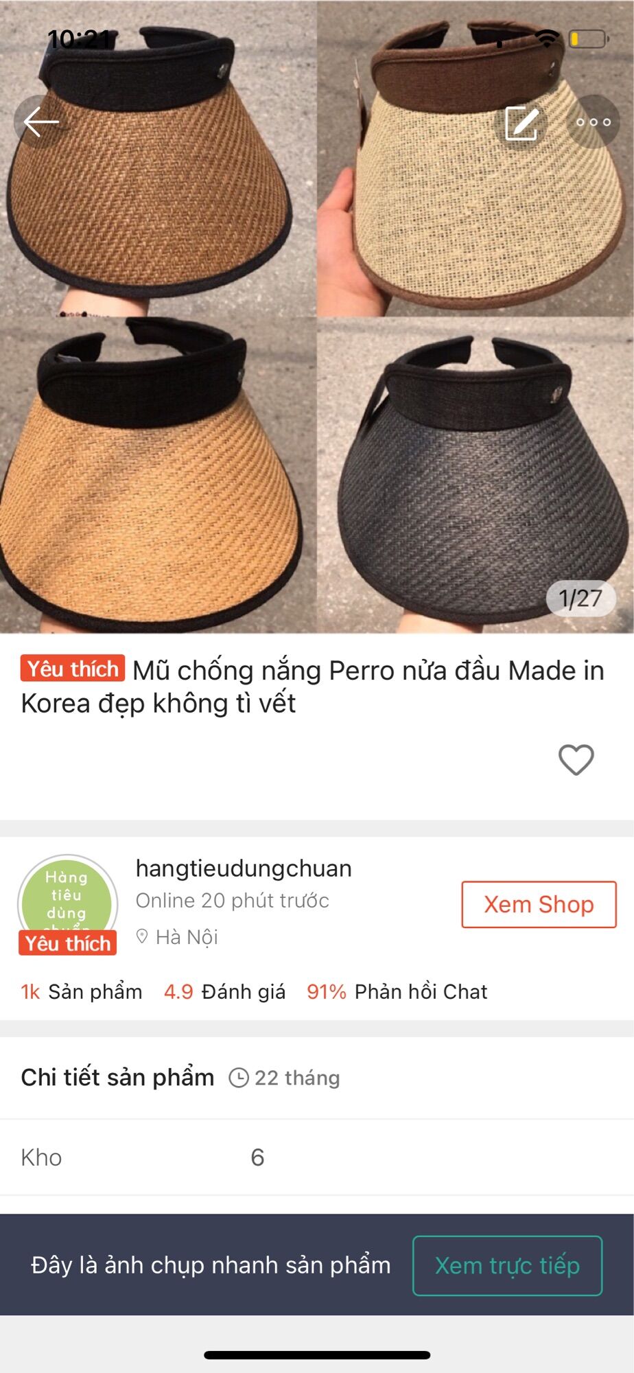 Mũ chống nắng Perro nửa đầu Made in Korea đẹp không tì vết
