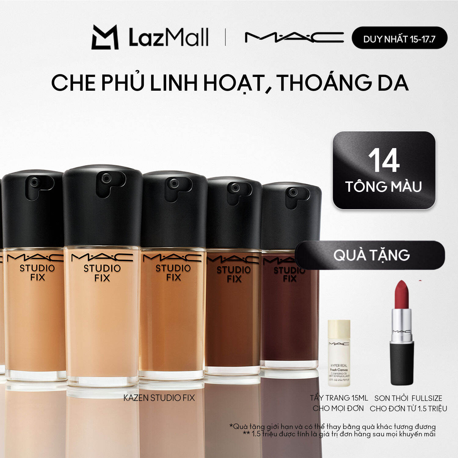 Kem nền mịn lì mac studio fix fluid spf 15 30ml | kết cấu dạng lỏng, kiềm dầu và bền màu suốt 24h