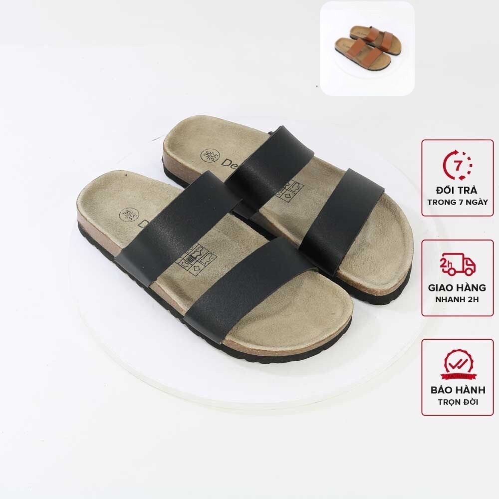 Dép birken Detaunisex dép đế trấu nam nữ hai quai ngang
