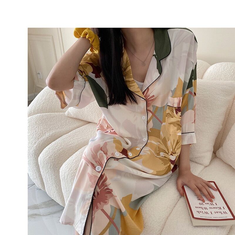 Đồ bộ mặc nhà pijama lụa nữ mặc nhà tay cộc quần dài H758  Vingo Việt Nam