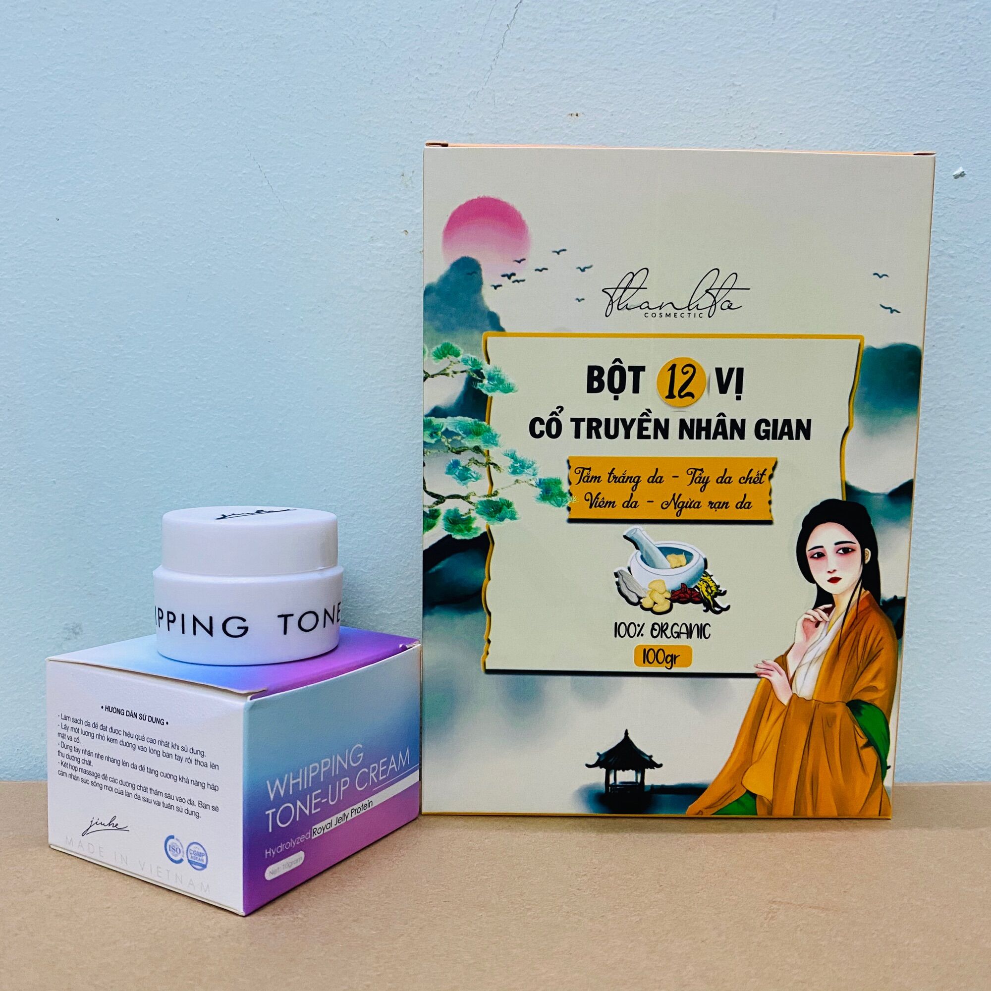 Combo bột 12 vị gia truyền và kem face jiuhe thanh tô
