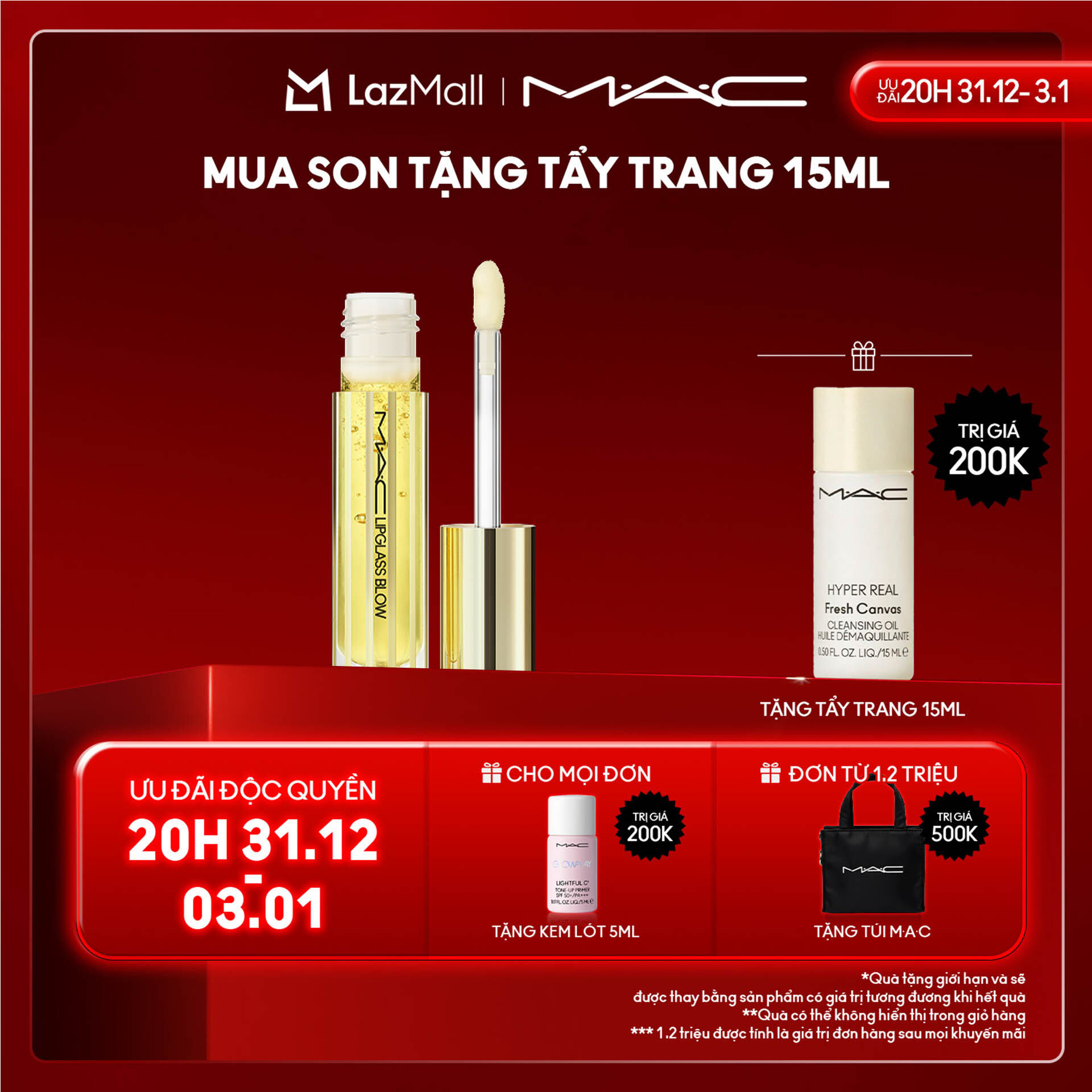 M·A·C Lipglass Blow Son bóng không dính làm đầy môi với công thức dưỡng tối ưu