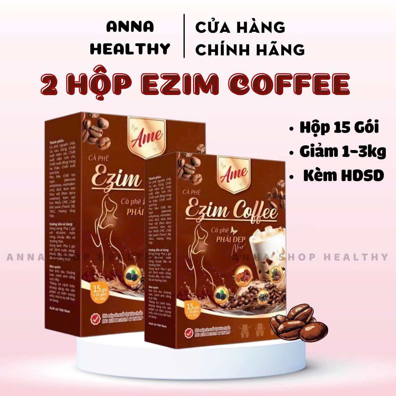 (KÈM QUÀ) Combo 2 Hộp Giảm Cân Ezim Coffee Thơm Ngon Dễ Uống - 1 hộp 15 gói - giam 1-3kg - emo coffe