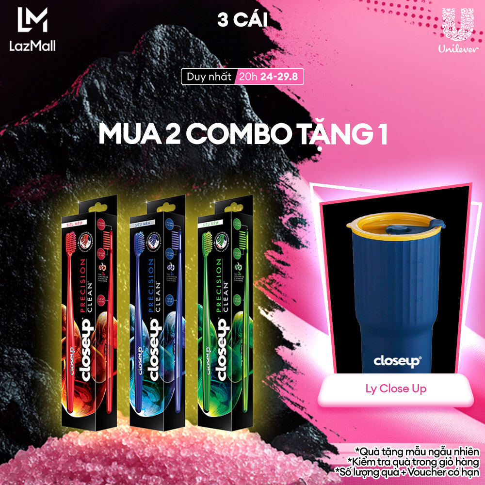 Combo 3 Bàn Chải Đánh Răng Closeup Chải Sạch Nhẹ Nhàng Precision Clean Tăng 3X Lượng Lông Chải Siêu Mềm Mảnh X3