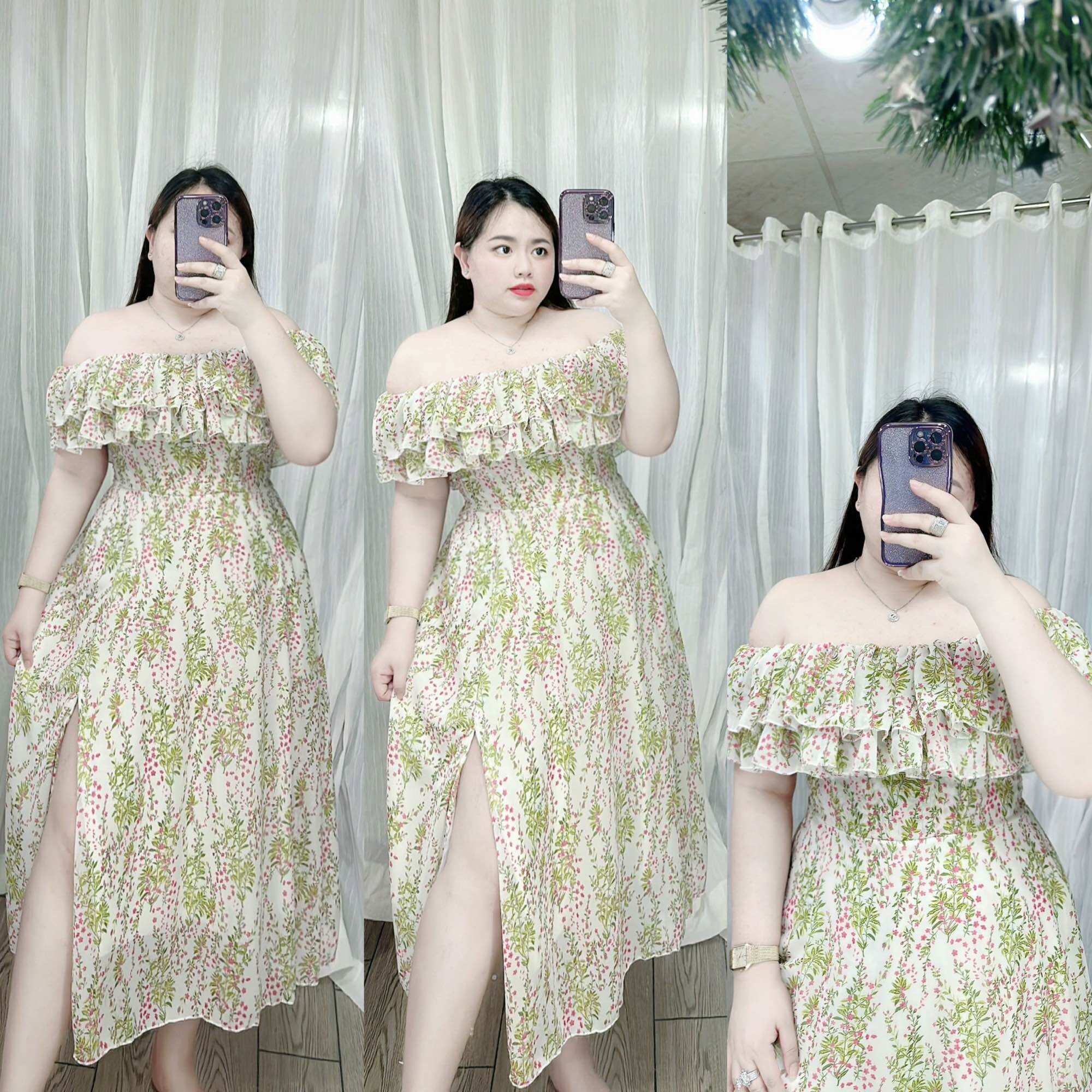 [Bigsize 60-85kg] Đầm voan xẻ tà