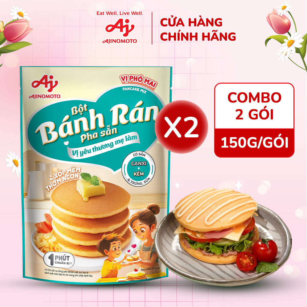 Lốc 2 gói Bột Bánh Rán Dinh Dưỡng Vị Phô Mai Ajinomoto (150g/Gói)