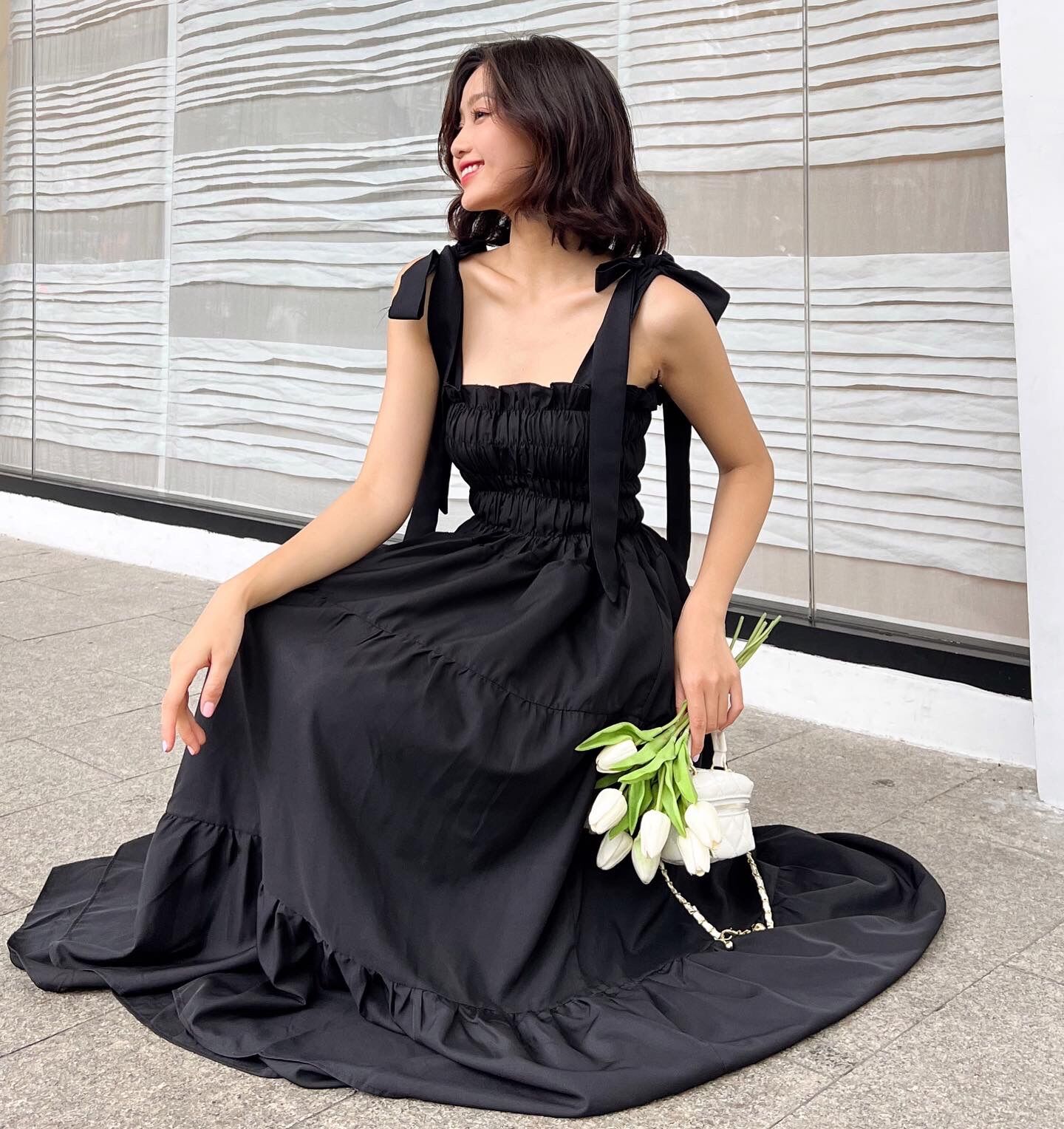 [Nhập mã LAZFASHION34-giảm 15% tối đa 99k/600k]SAP-Đầm phồng cột dây nơ dài