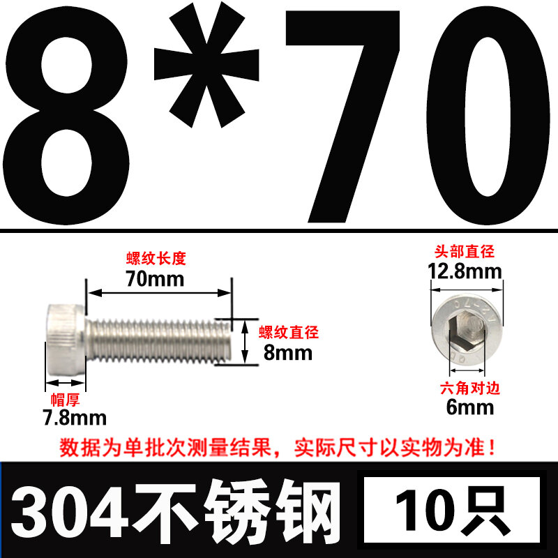 304 Stainless Steel Hexagon Screw Cup Head Cylinder Head White Steel Hexagon Bolt