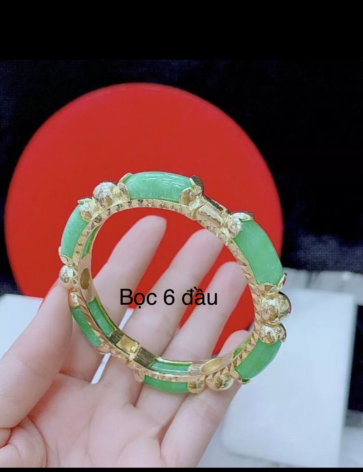 Vòng tay cẩm thạch xanh bọc mạ vàng 18k cao cấp