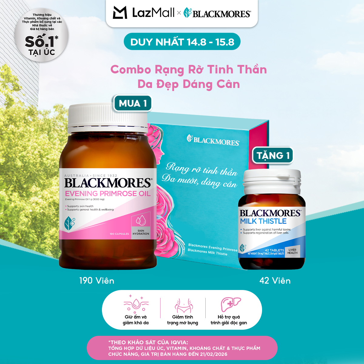 Set 1: Rạng rỡ tinh thần - Da đẹp dáng cân (Hoa anh thảo & Gan Milk Thistle)