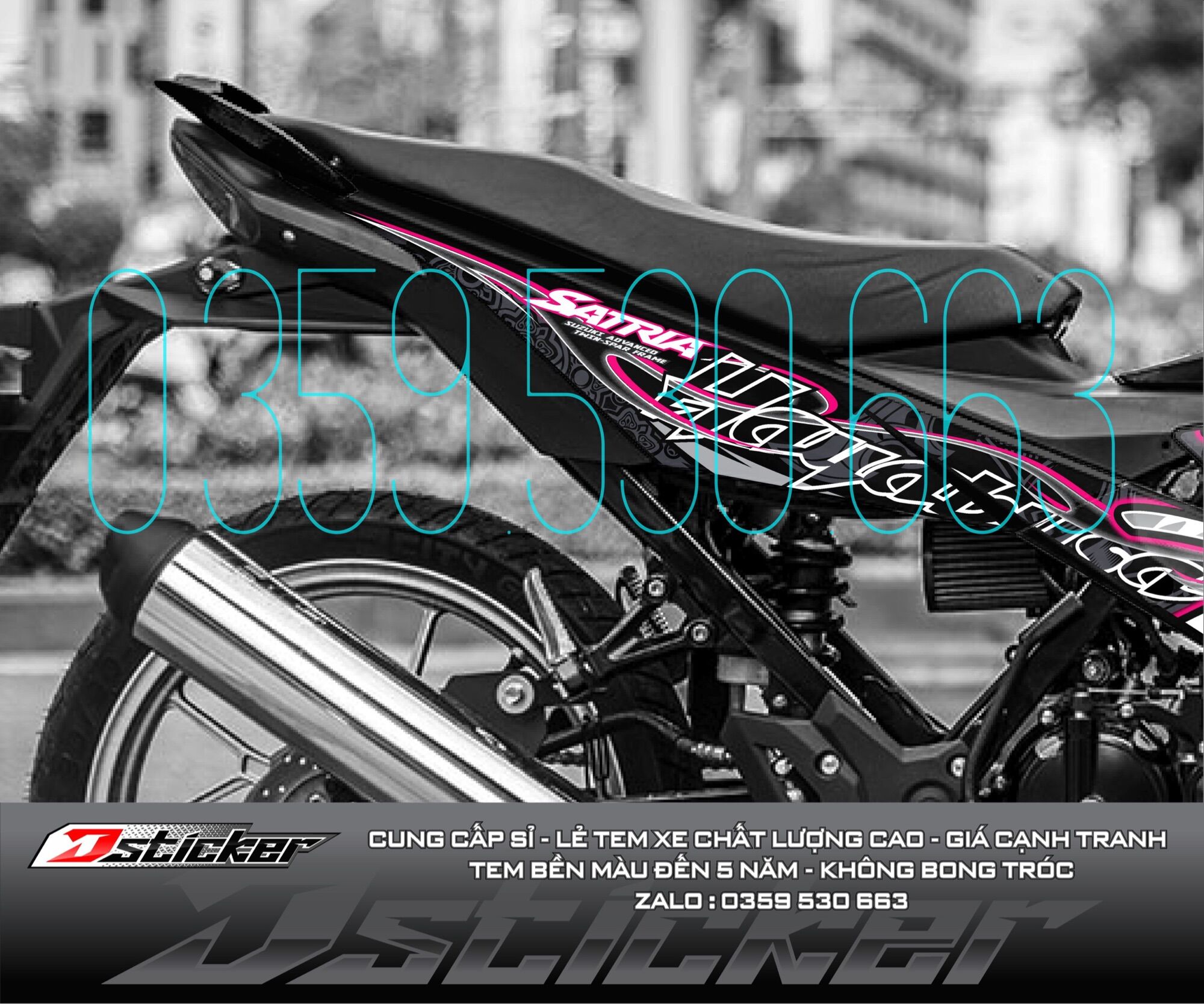 Tem Hayabusa hồng dán xe đen - Satria - tem rời