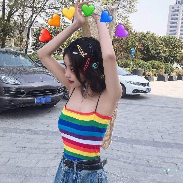 ❤💚💙💜Áo 2 dây 7 sắc cầu vồng chất thun cotton