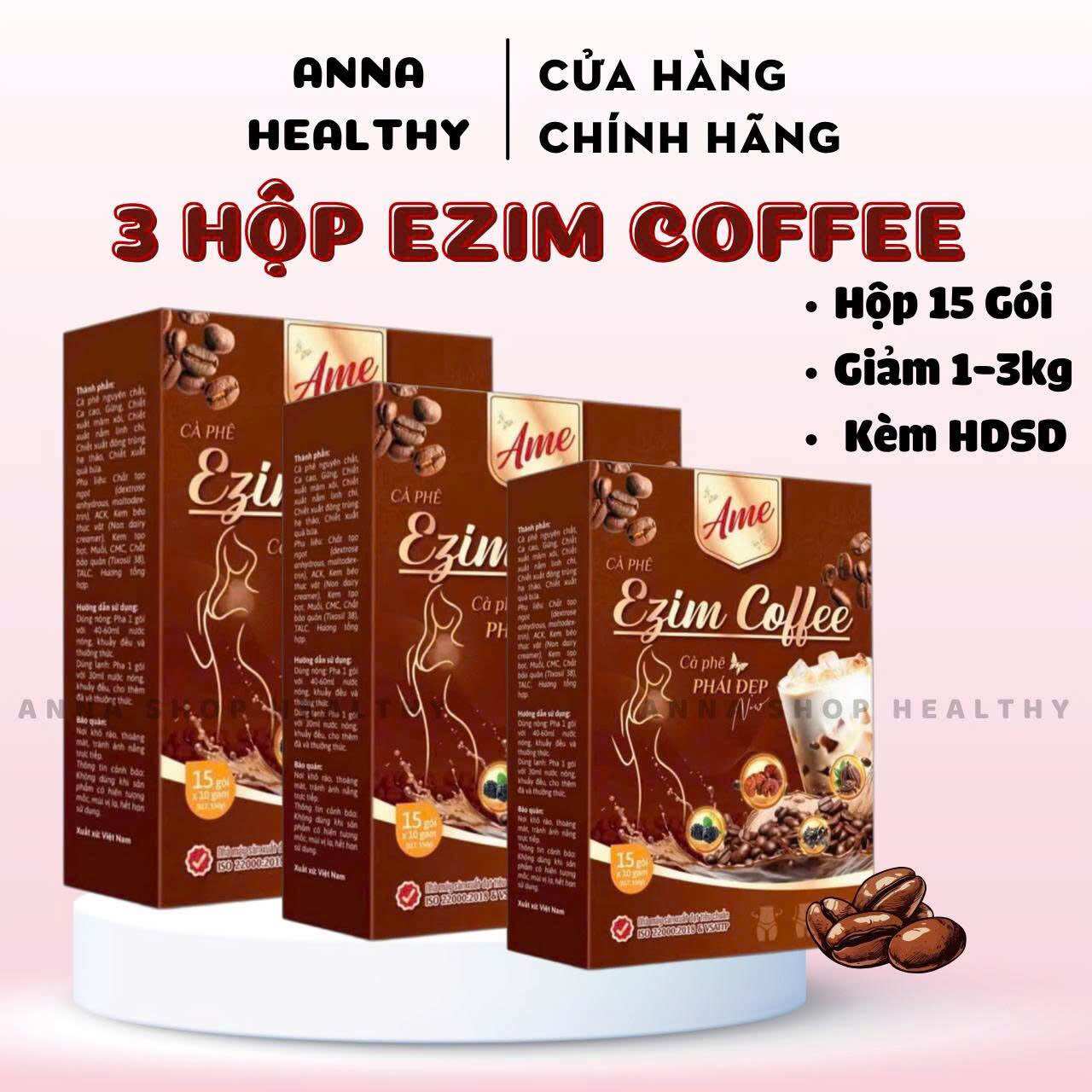 (KÈM QUÀ) Combo 3 Hộp Giảm Cân Ezim Coffee Thơm Ngon Dễ Uống - 1 hộp 15 gói - giam 1-3kg - emo coffee