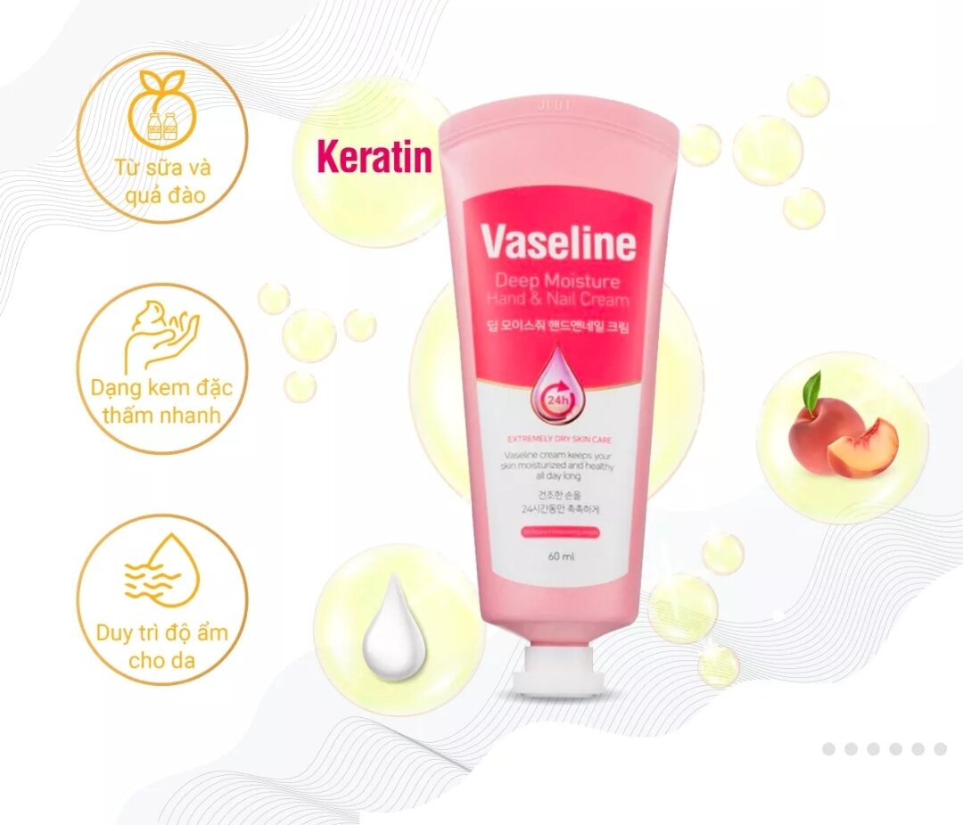 Kem dưỡng da tay và móng 24h vaseline deep moisture 60ml
