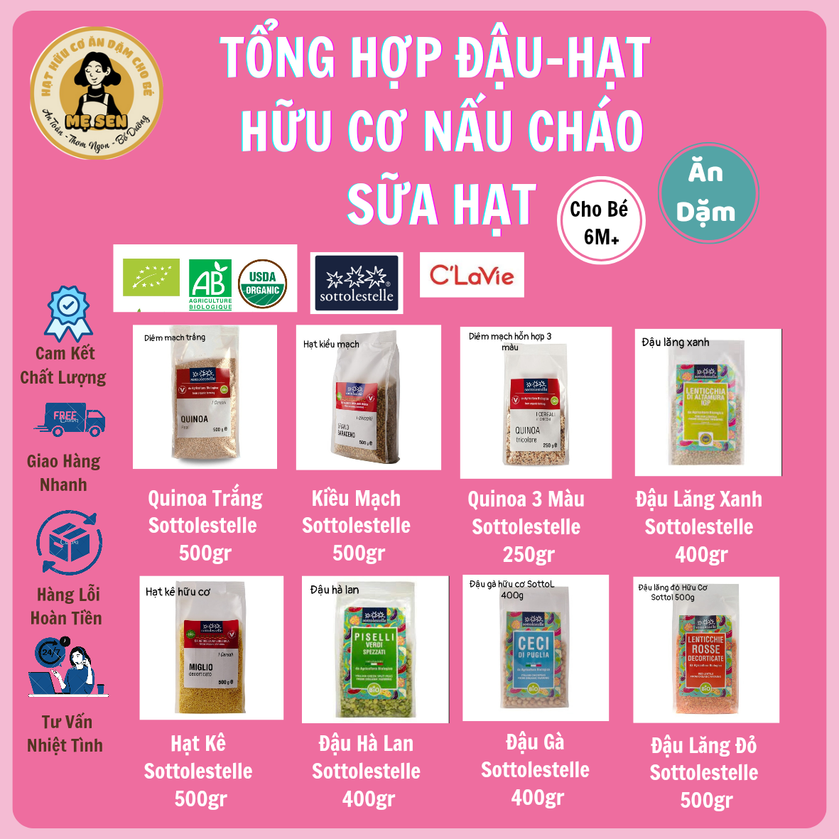 Đậu Hạt Dinh Dưỡng Hữu Cơ  Sottolestelle Cho Bé (Gói 500gr)Các loại đậu hạt hữu cơ an toàn cho bé ăn dặm.