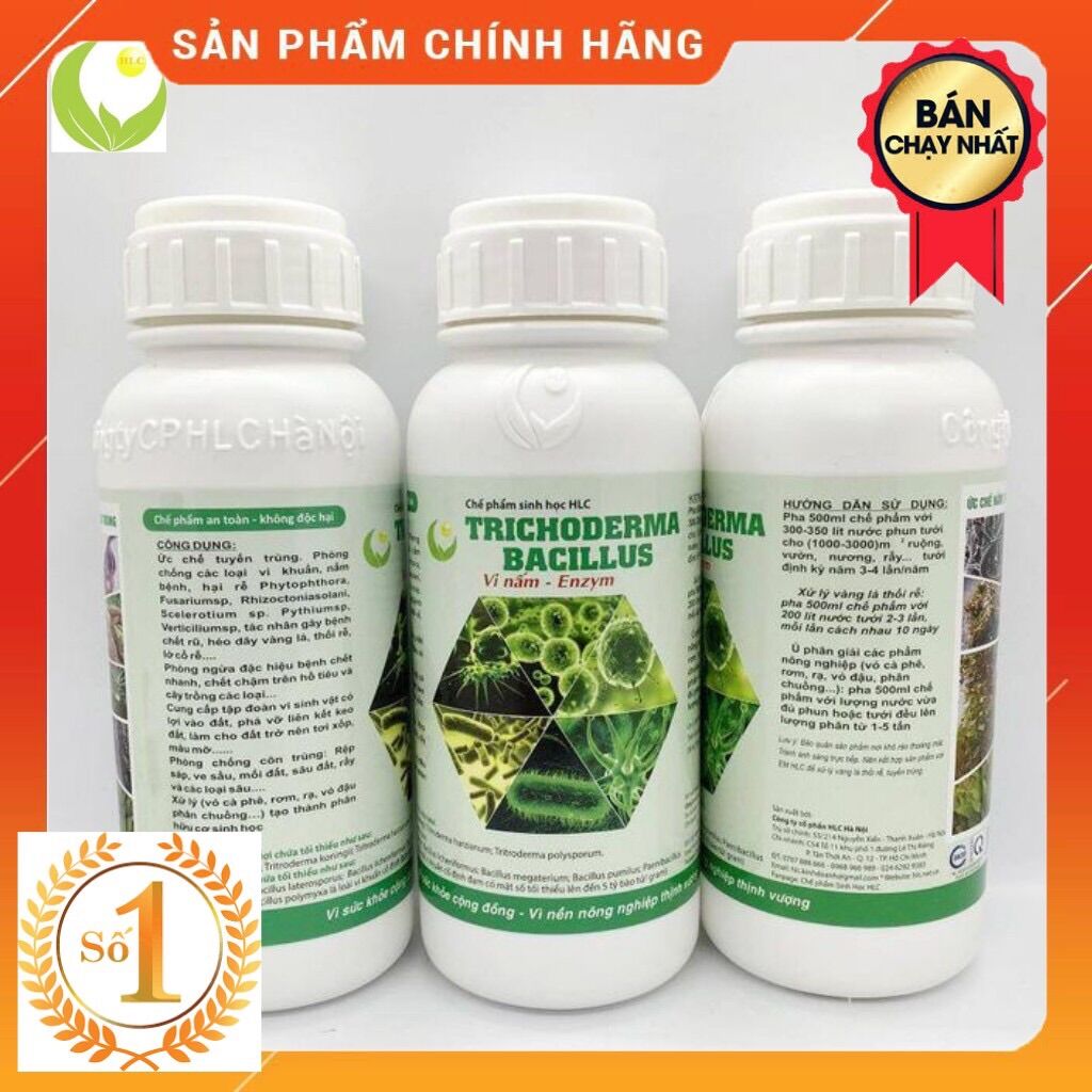 Nấm đối kháng trichoderma bacillus hlc 500ml - ủ phân chuồng, tưới cây, đối kháng nấm bệnh, cải tạo đất
