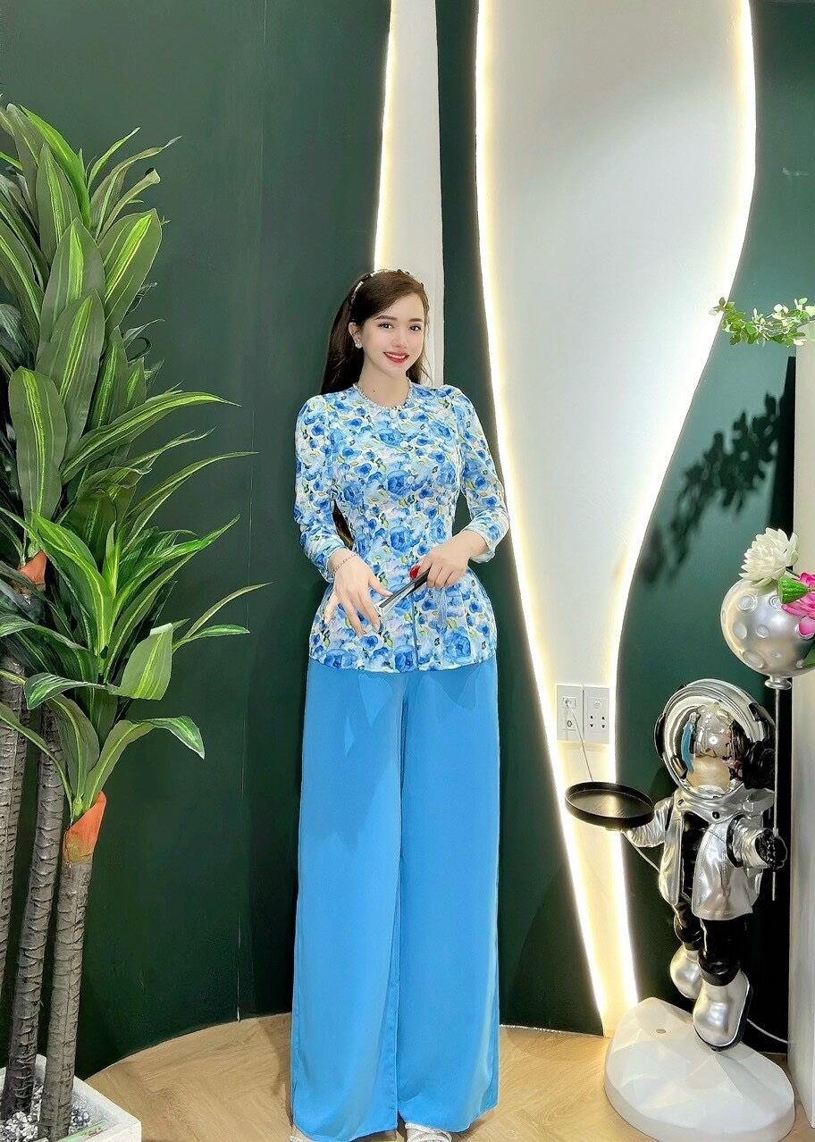 Bộ đồ bà ba siêu phẩm cổ cườm tay nhún 55-70kg