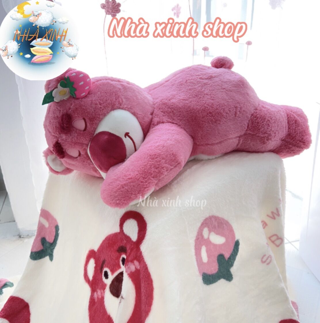 Bộ chăn gối văn phòng gấu dâu tây Losto