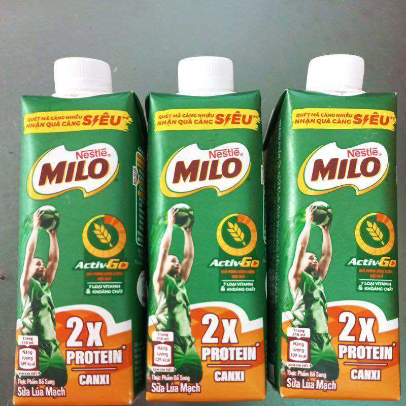 Combo 3 hộp sữa Milo lúa mạch có đường 210ml