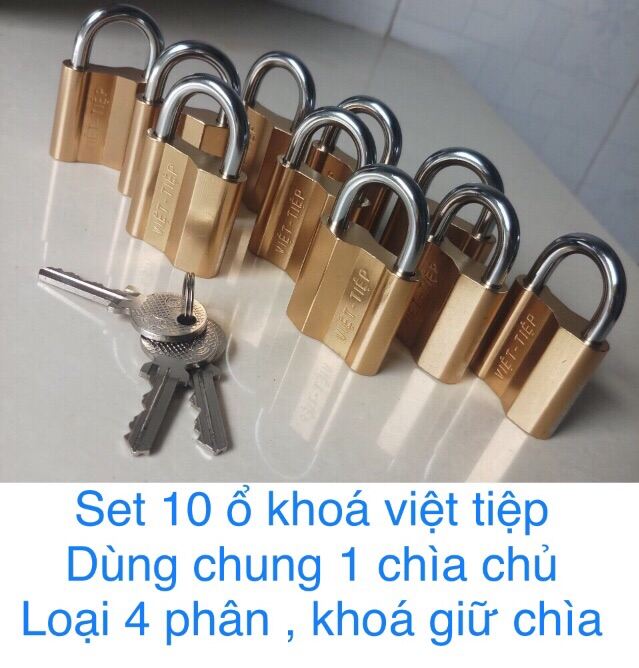 Combo 10 ổ khoá việt tiệp dùng chung 1 chìa chủ ( loại 1446/38M , khoá giữ chìa , có 5 chìa sơ cua )