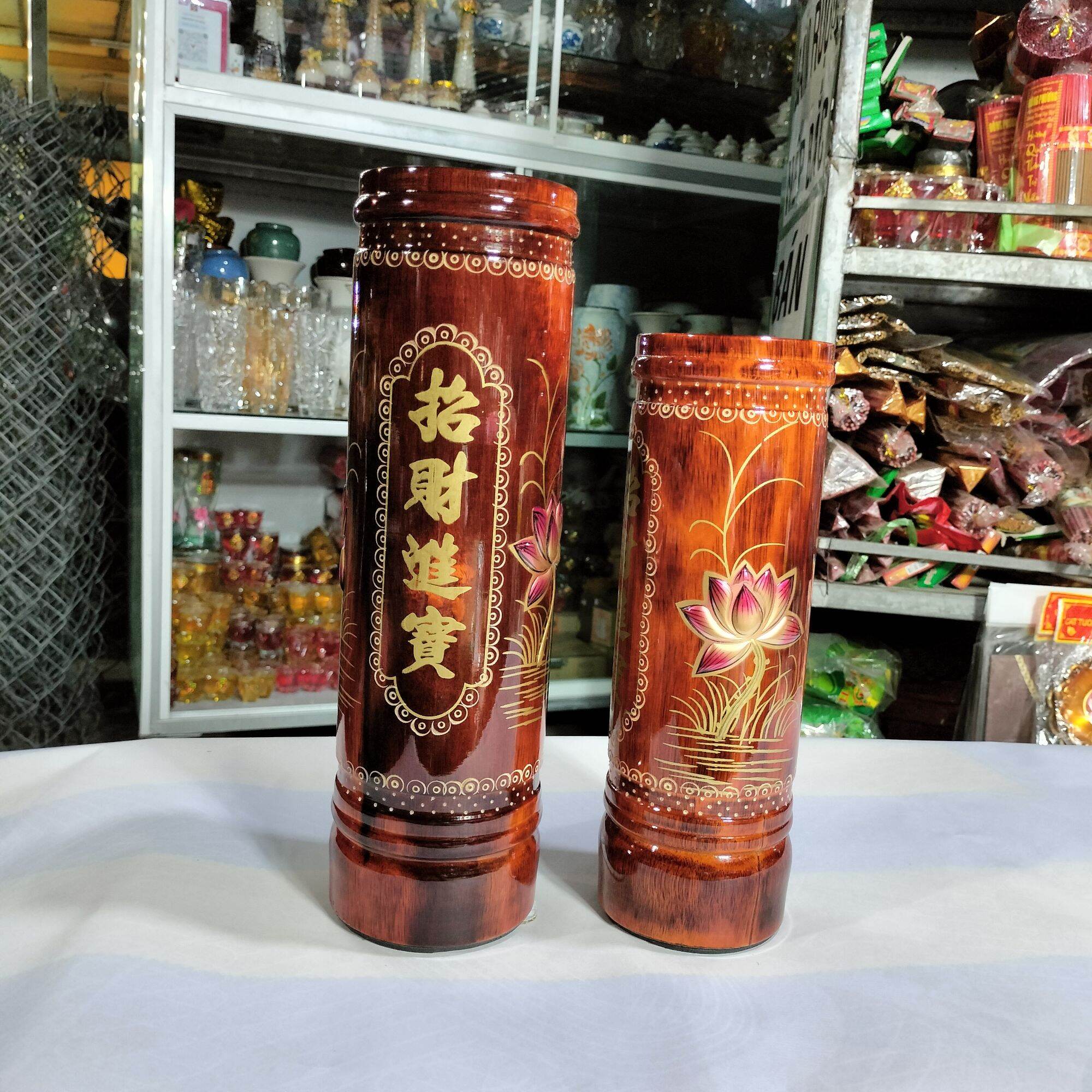 Ống đựng nhang bằng gỗ vẽ hoạ tiết