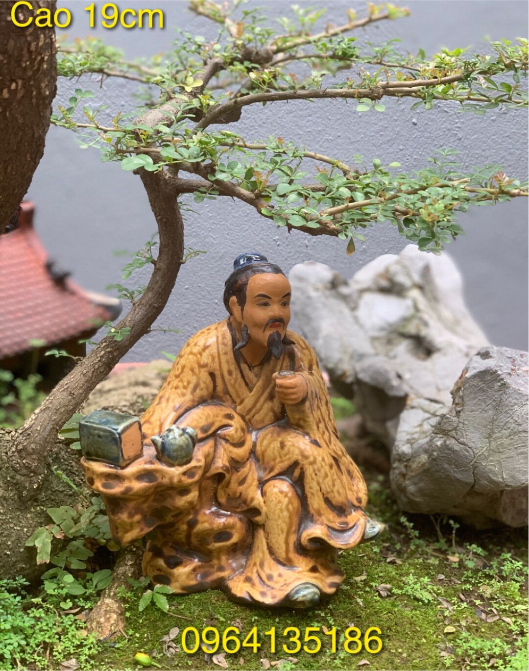Tượng tiểu cảnh thần trà h19cm men nâu đồng gốm sứ Bát Tràng