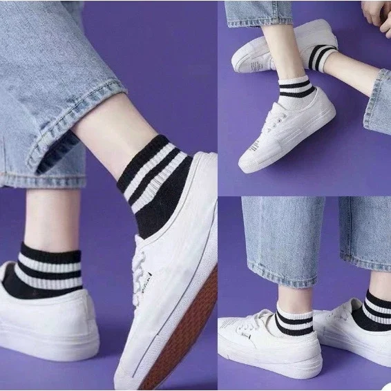 Vớ sọc kẻ hàn quốc chất cotton thoáng mát
