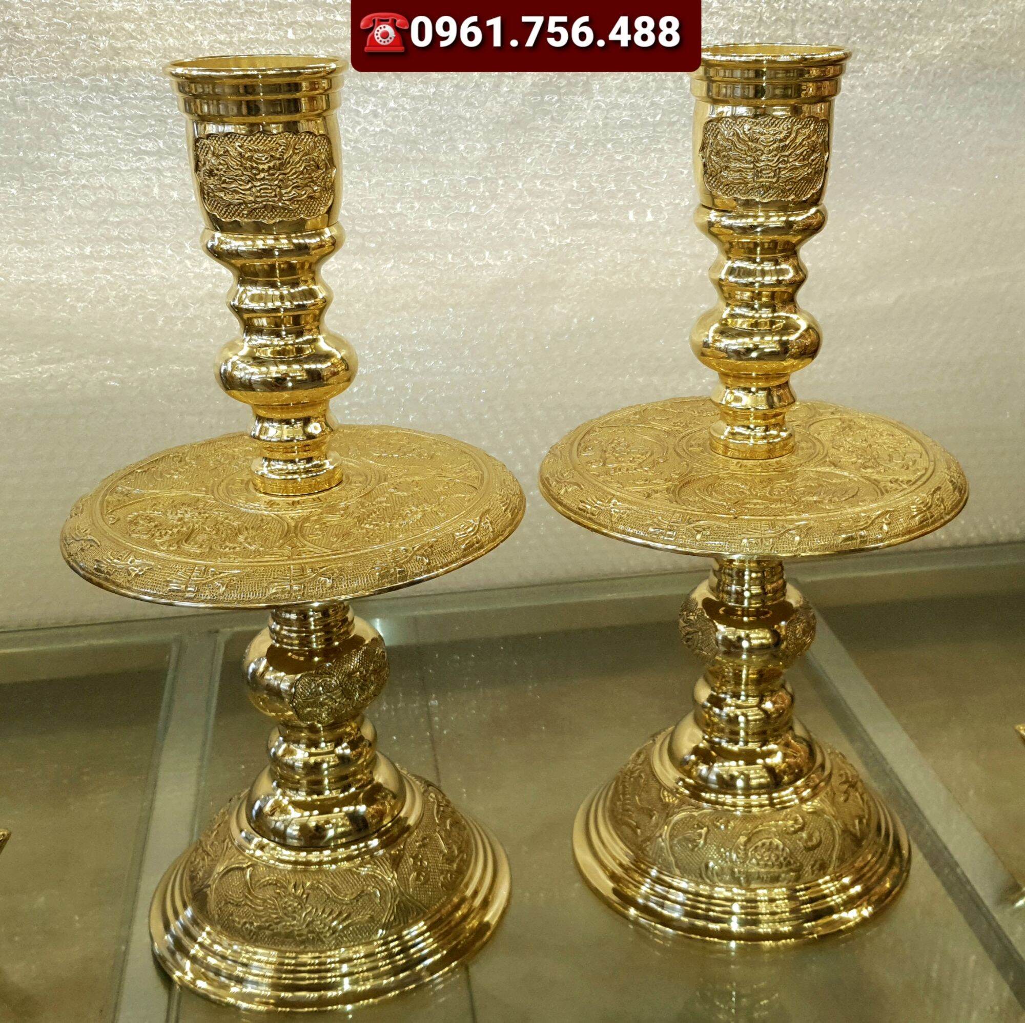 Đôi chân nến/ chân đèn đồng vàng 40cm