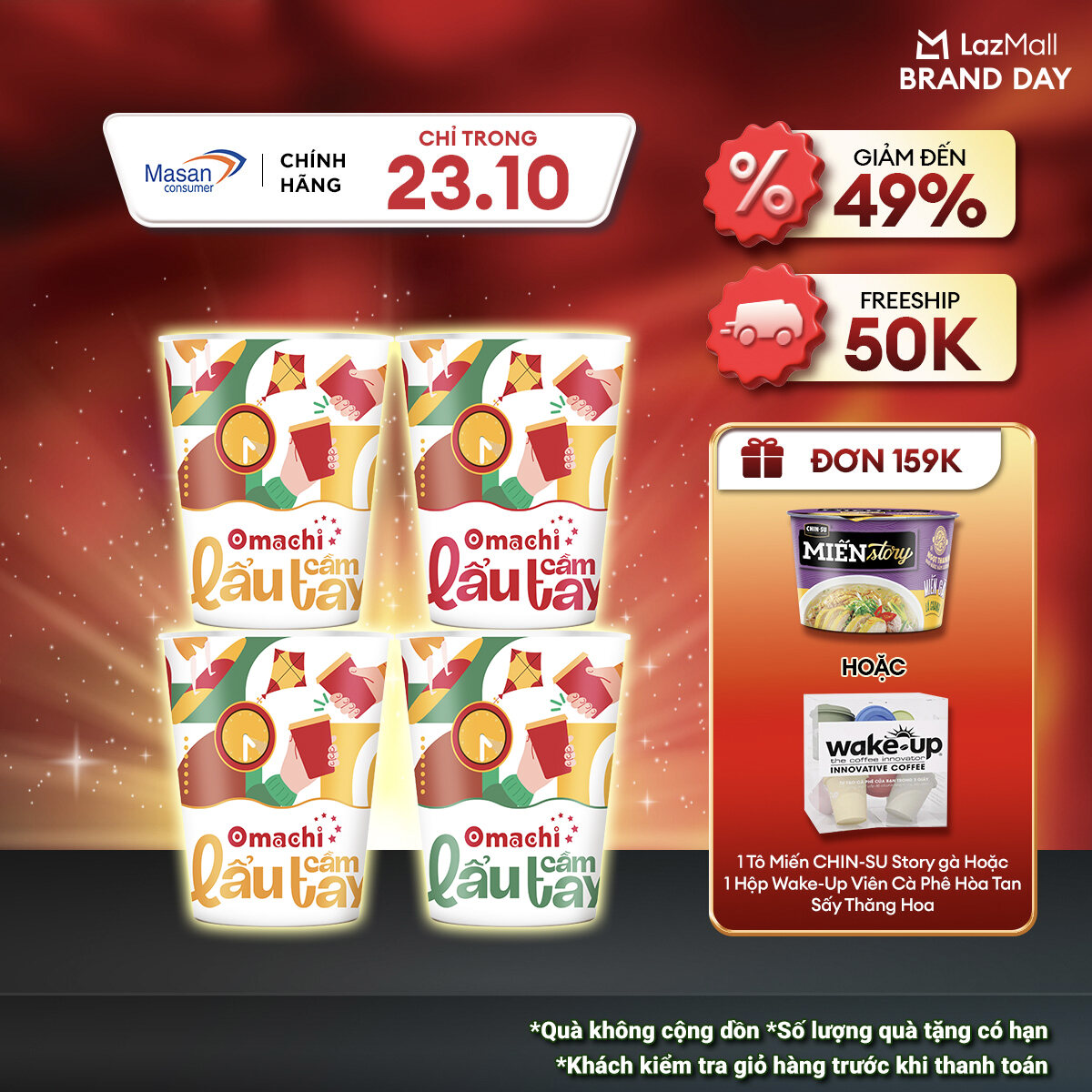 [25-29.10 Voucher 18% CHO ĐƠN TỪ 199K]Combo 4 Mì Omachi Lẩu Cầm Tay Hương Vị ( 2 Tomyum + 1 Ngao Nấm