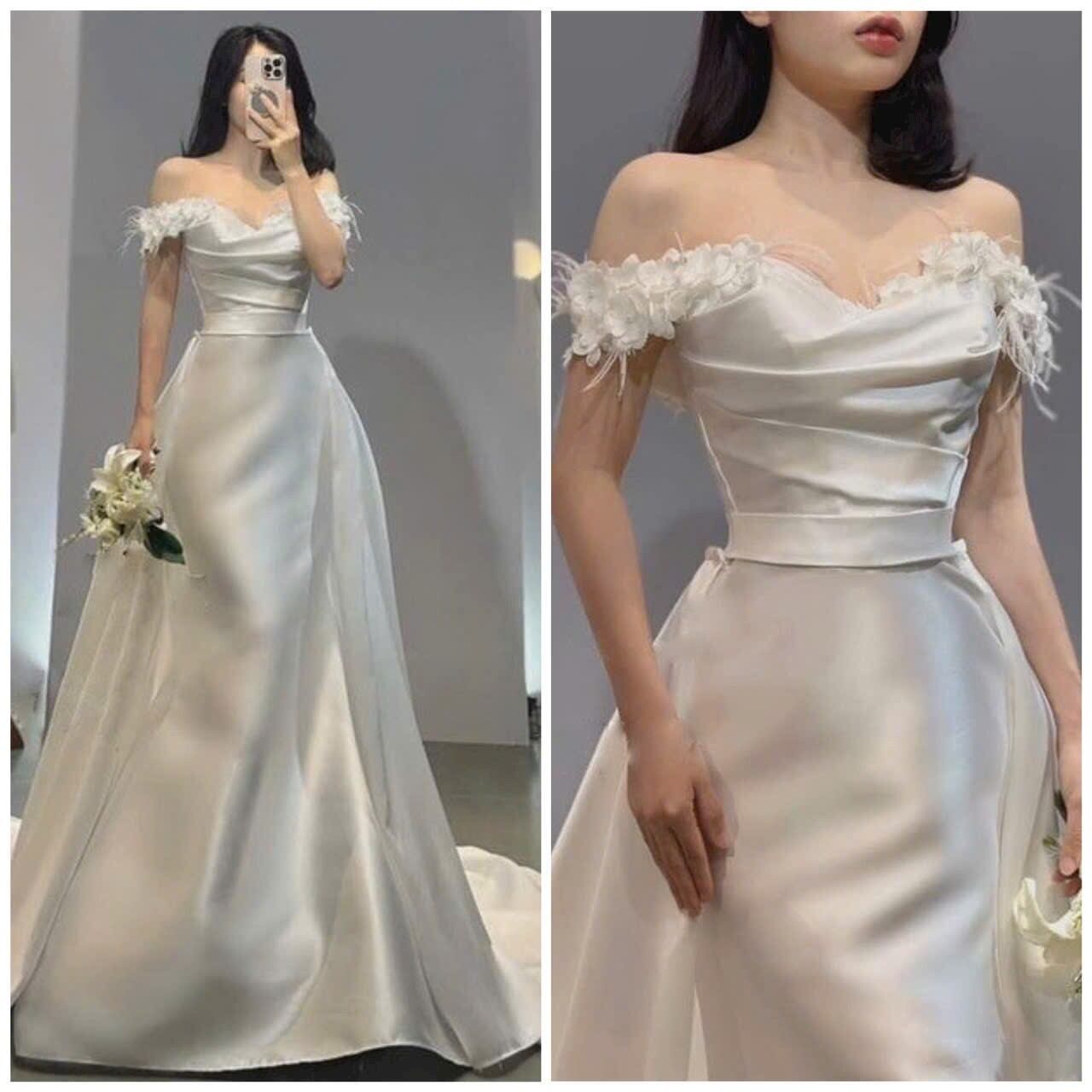 Đầm body đuôi cá tùng xòe rời đính bông lông vũ
