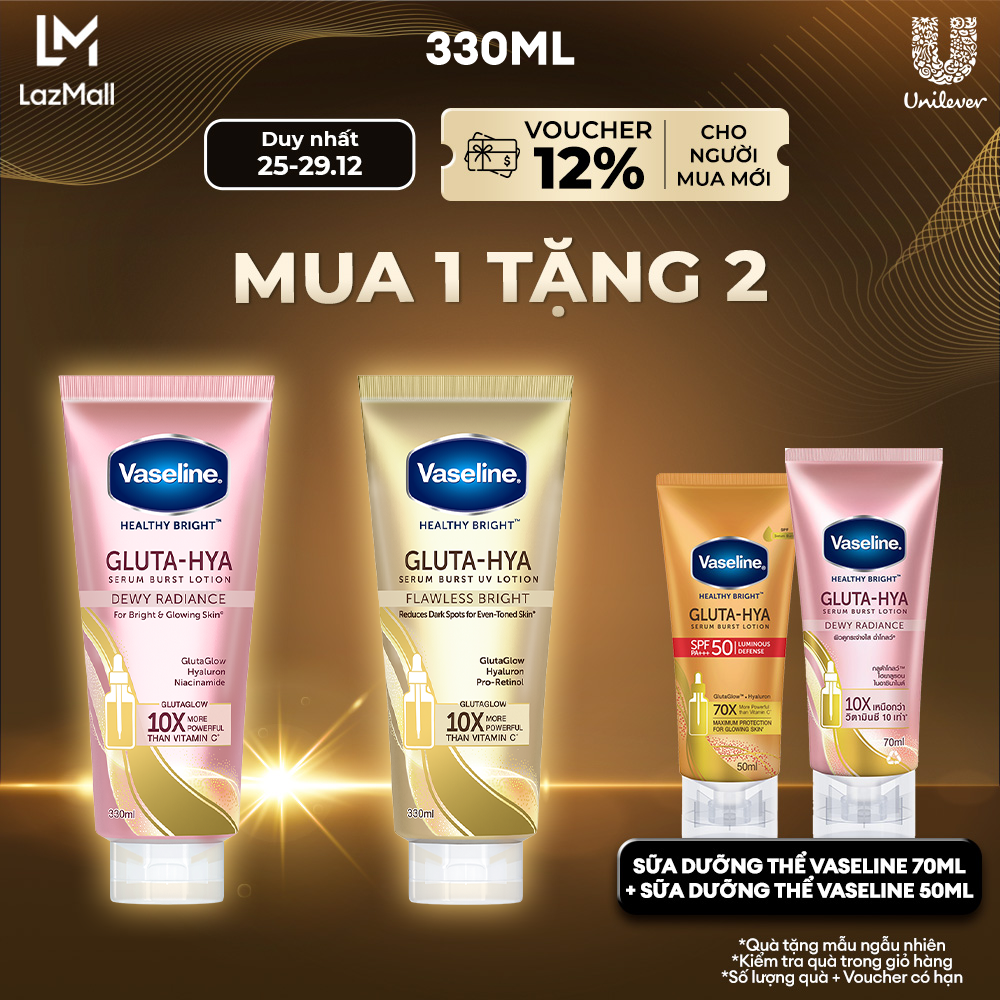 Serum Vaseline Gluta-Hya Dưỡng Da Sáng Mịn Sau 7 Ngày 330 ML