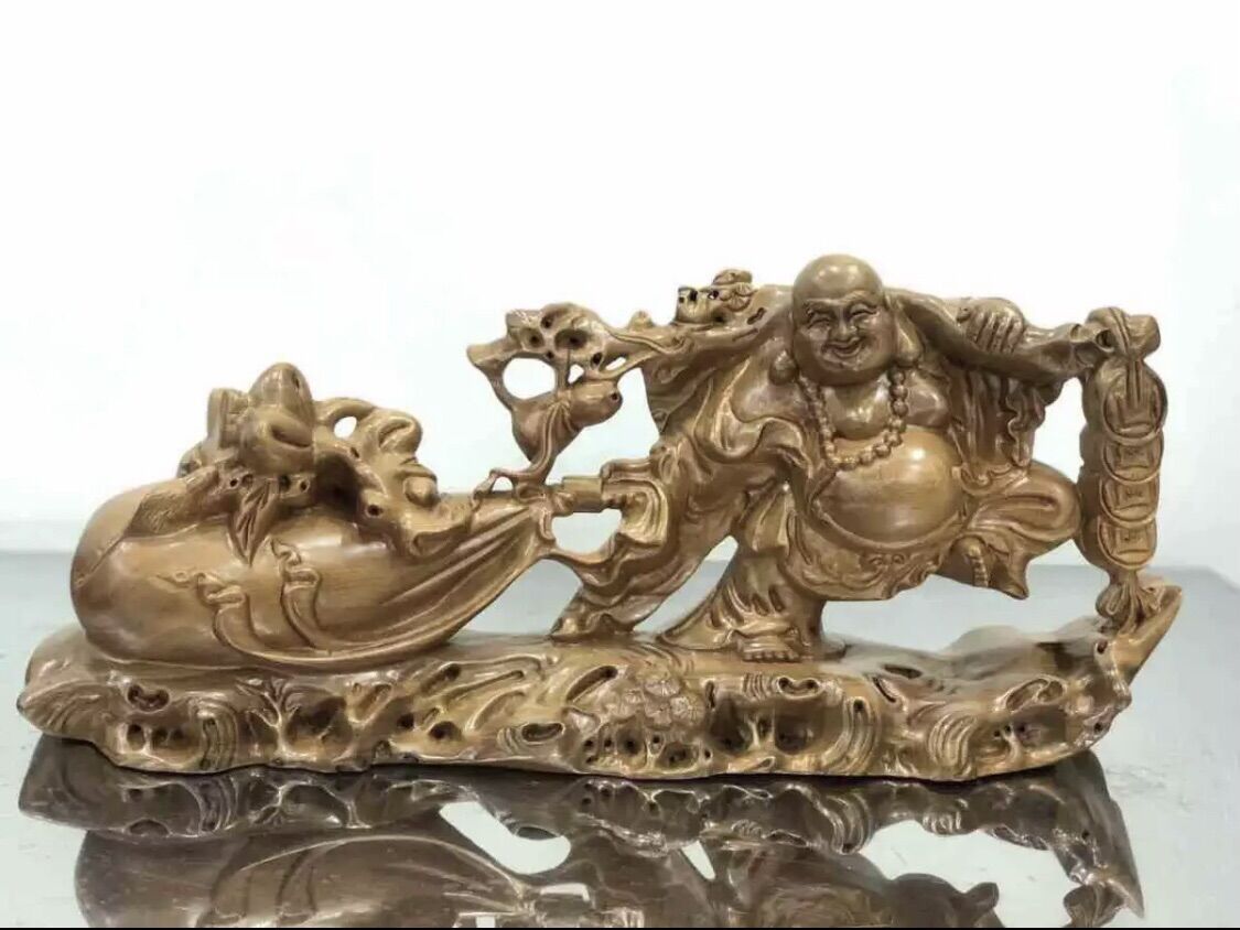 Tượng gỗ Di Lặc kéo bao tiền để xe hơi, xe ôtô, để bàn làm việc