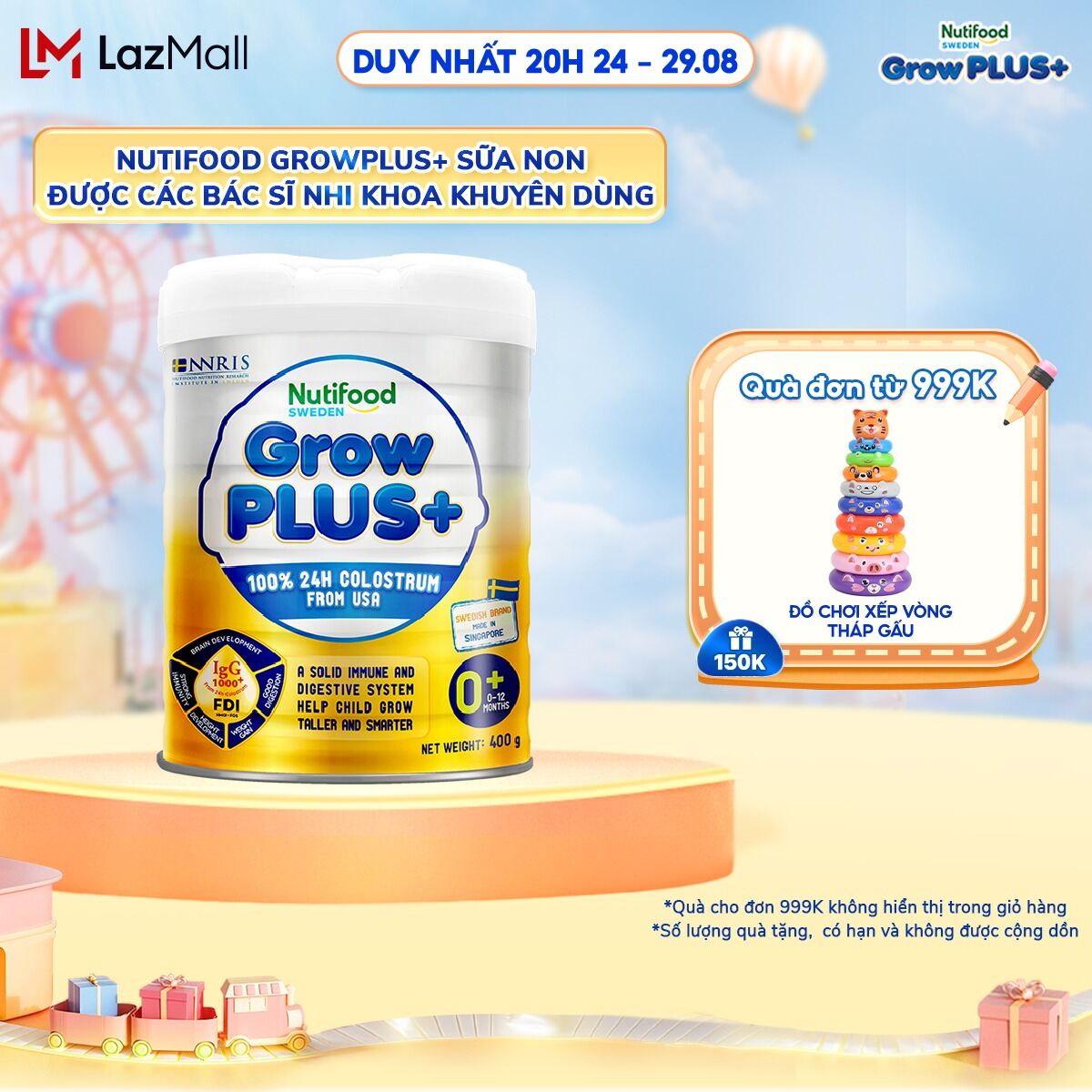 Sữa bột nutifood growplus+ sữa non tăng đề kháng 400g - 0-12 tháng tuổi - tăng cường hệ miễn dịch, tiêu hóa tốt