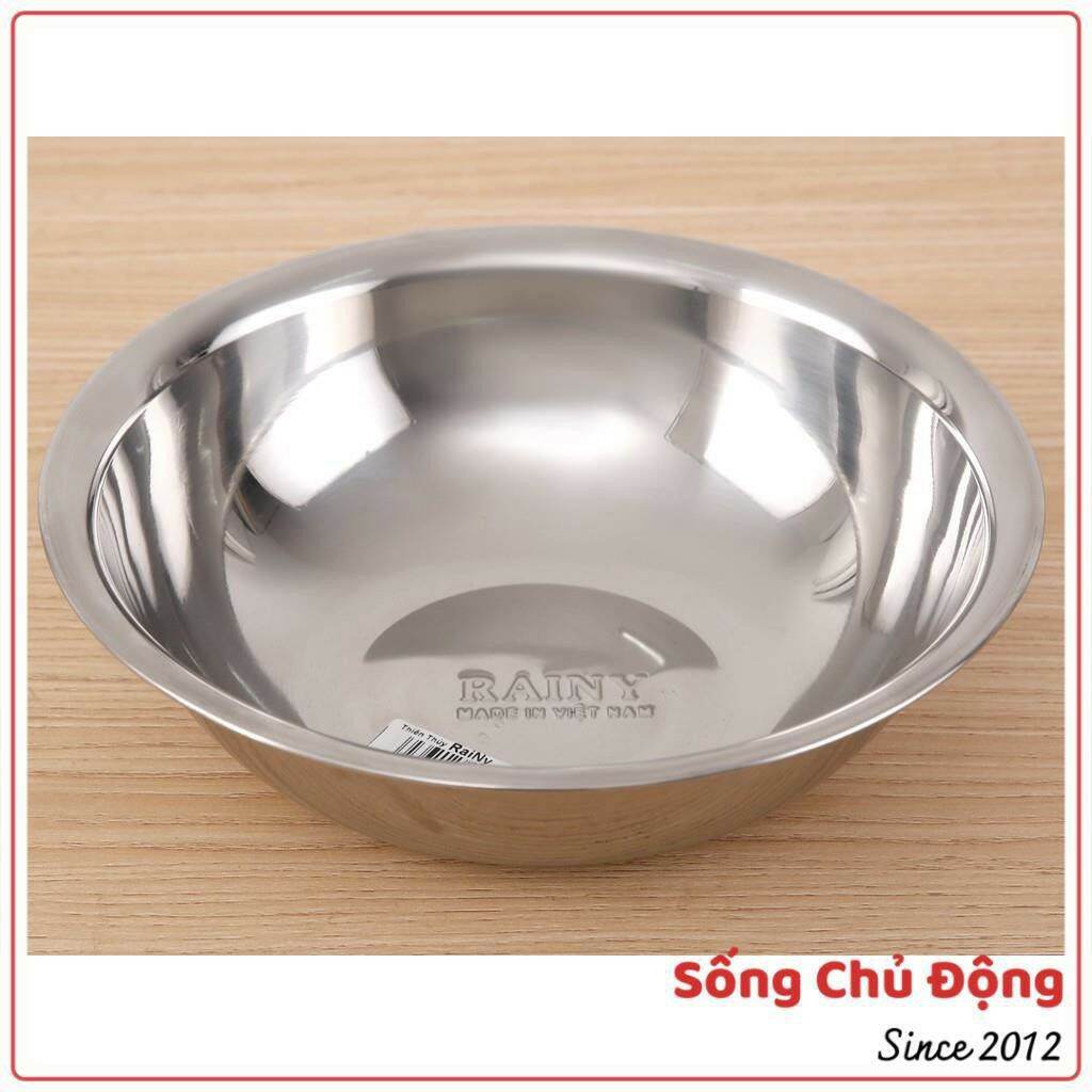Thau inox tròn 30cm quà tặng Nutri, thau rửa mặt, chậu inox rửa spa inox dày, sáng bóng