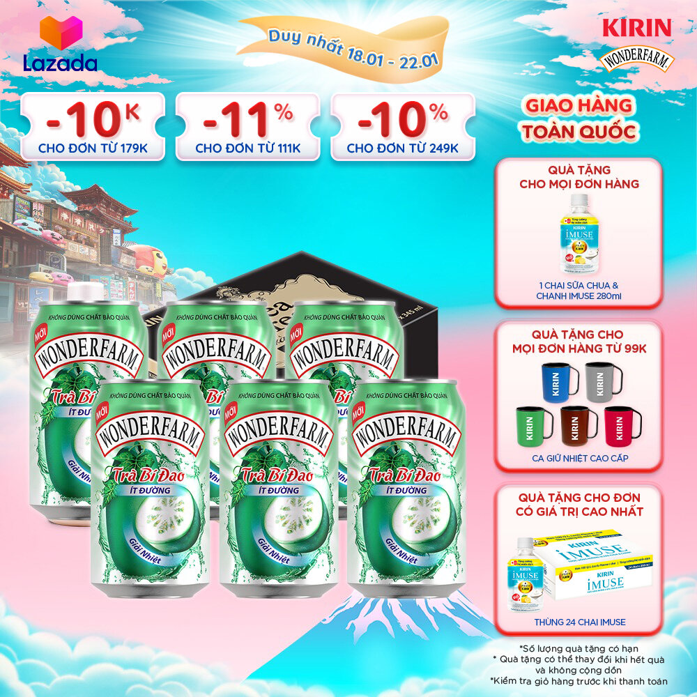 [Duy nhất 25.02 - 28.02]  [Giao hàng toàn quốc] Lốc 6 - Trà Bí Đao WONDERFARM Ít Đường 310ml