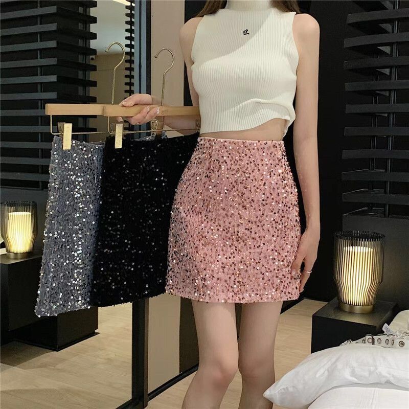 Chân váy kim sa nhung dáng ngắn