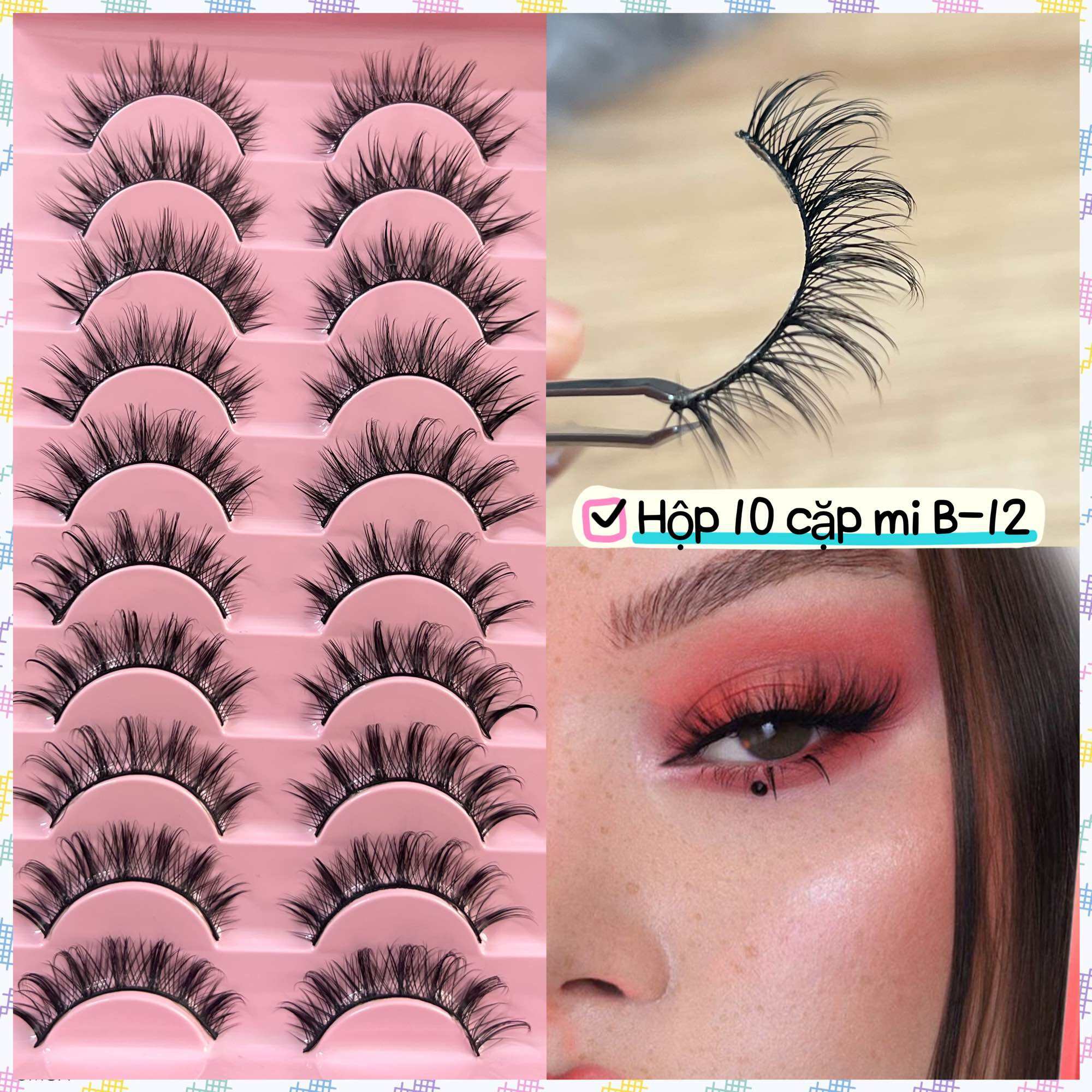 Set 10 Cặp Lông Mi Giả 3D Cong Dày  Phong Cách Âu Mỹ