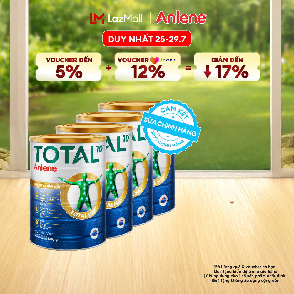 [Voucher giảm đến 26%]Combo 4 Sữa Bột Bổ Sung Dinh Dưỡng Anlene Total 10 Lon 800G