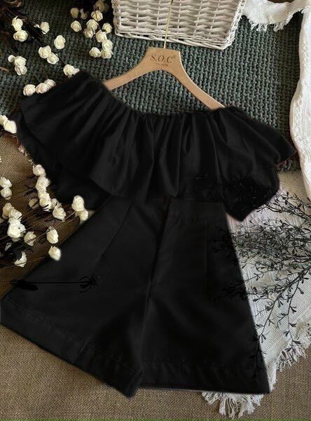 Set áo croptop bẹt vai mix short -sbv66