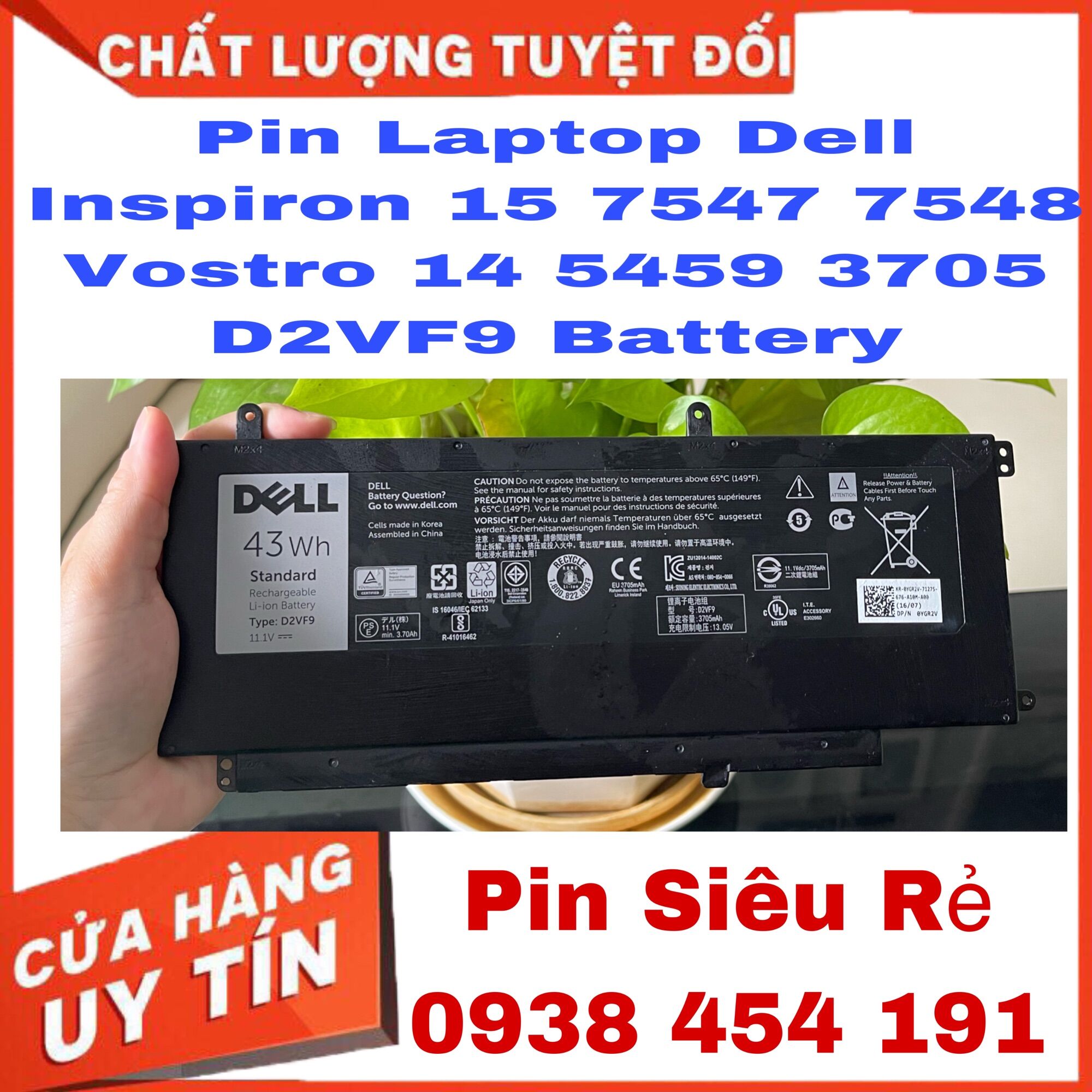 Pin laptop dell inspiron 15 7547 7548 vostro 14 5459 3705 d2vf9 battery