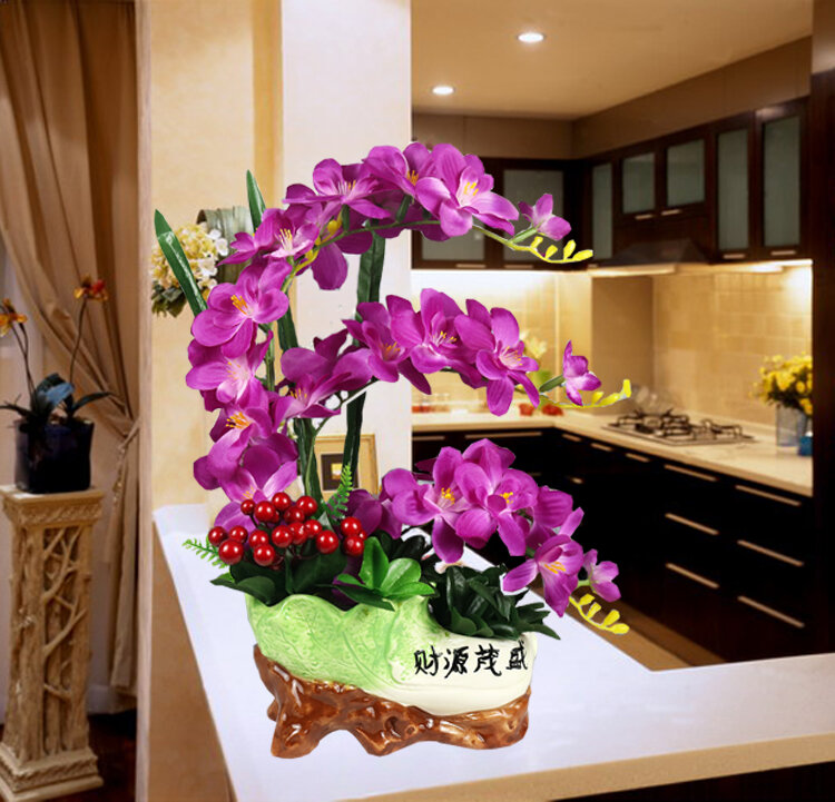 Bộ hoa giả lan hồ điệp hoa giả hoa giả đồ trang trí cây xanh phòng khách trong nhà đồ trang trí văn phòng chậu cây kệ ti vi