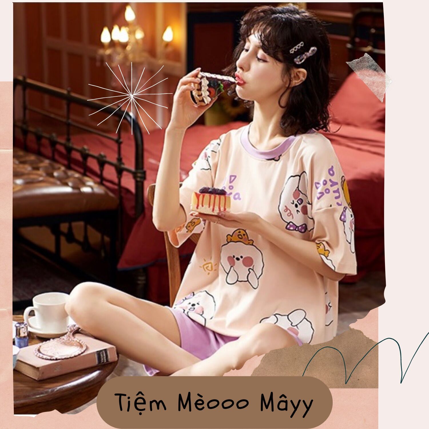 Đồ bộ nữ mùa hè dễ thương cute xinh xắn nhiều hình nhiều mẫu - đồ ngủ tay ngắn - tiệm mèooo mâyy
