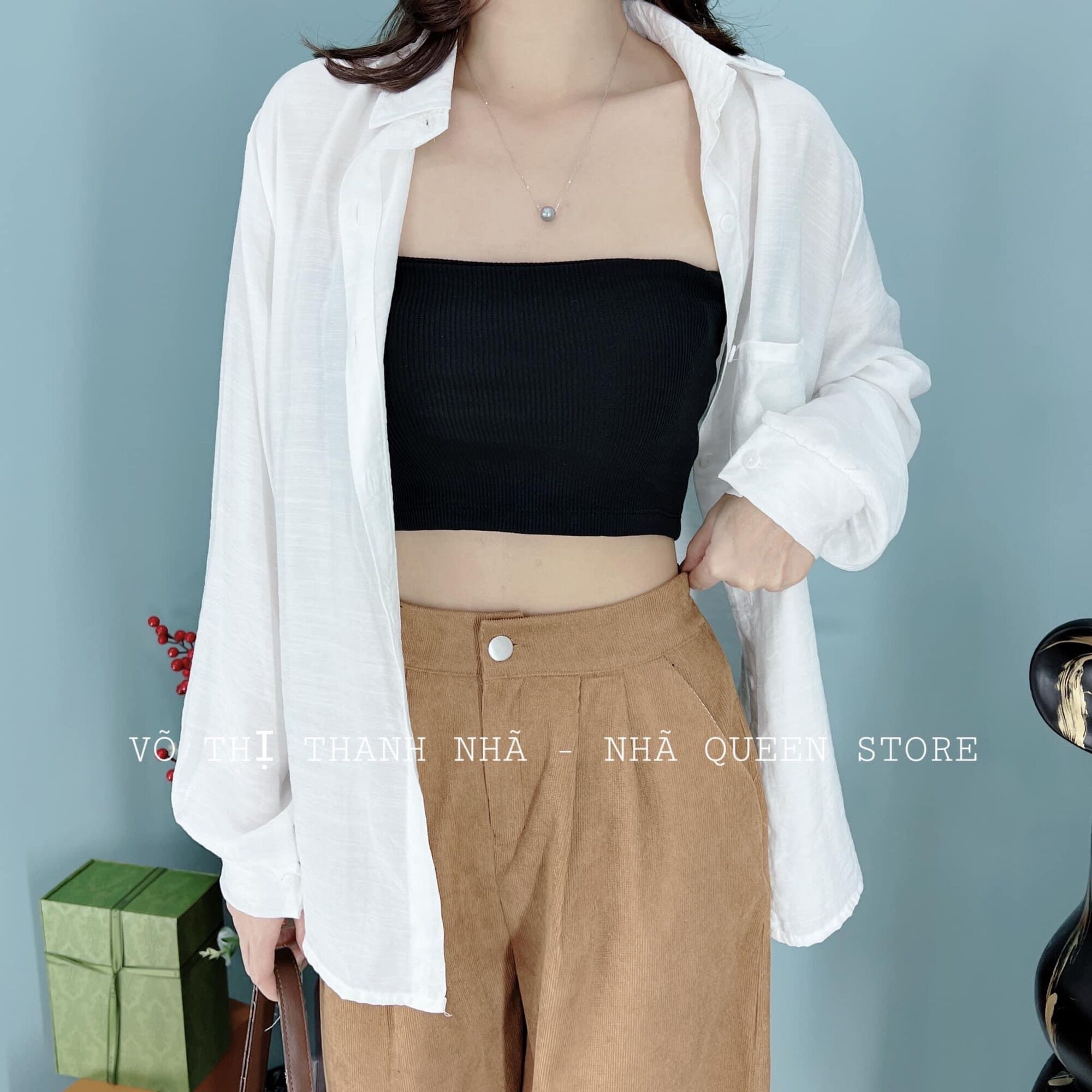 Set Sơ Mi Tay Dài Kate 1 Túi + 2 Dây Trơn