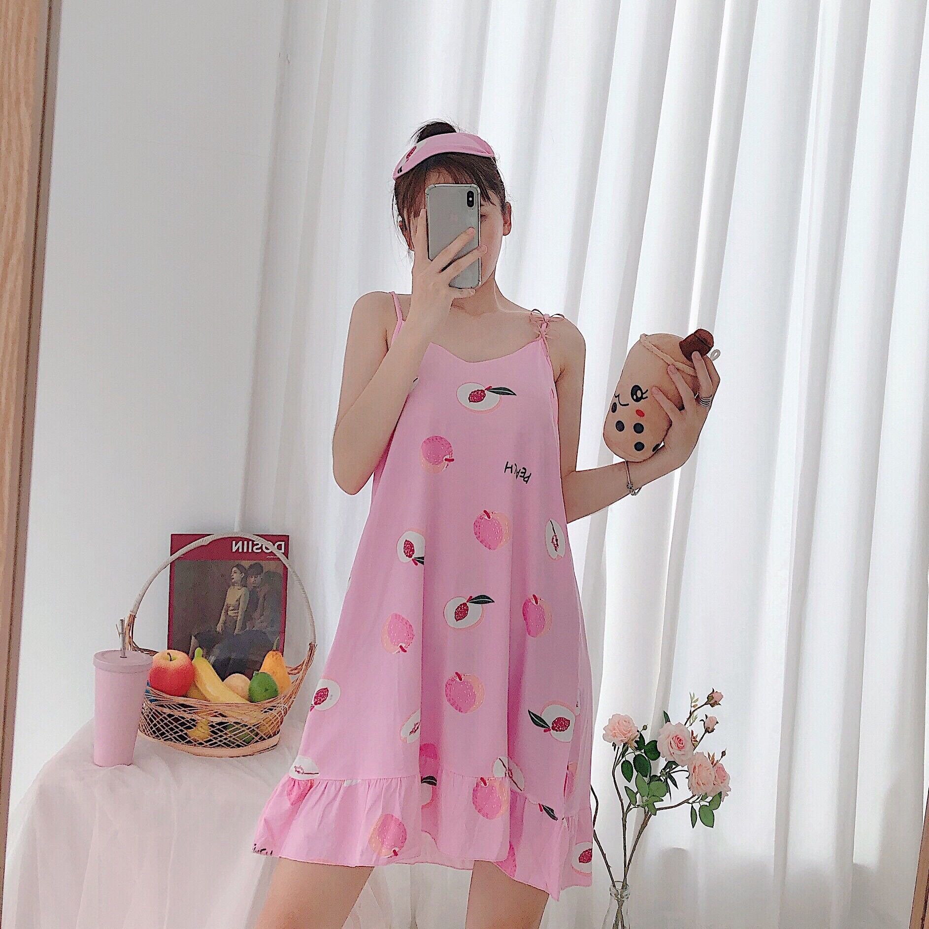 Đầm bầu ngủ mặc nhà 2 dây siêu mát