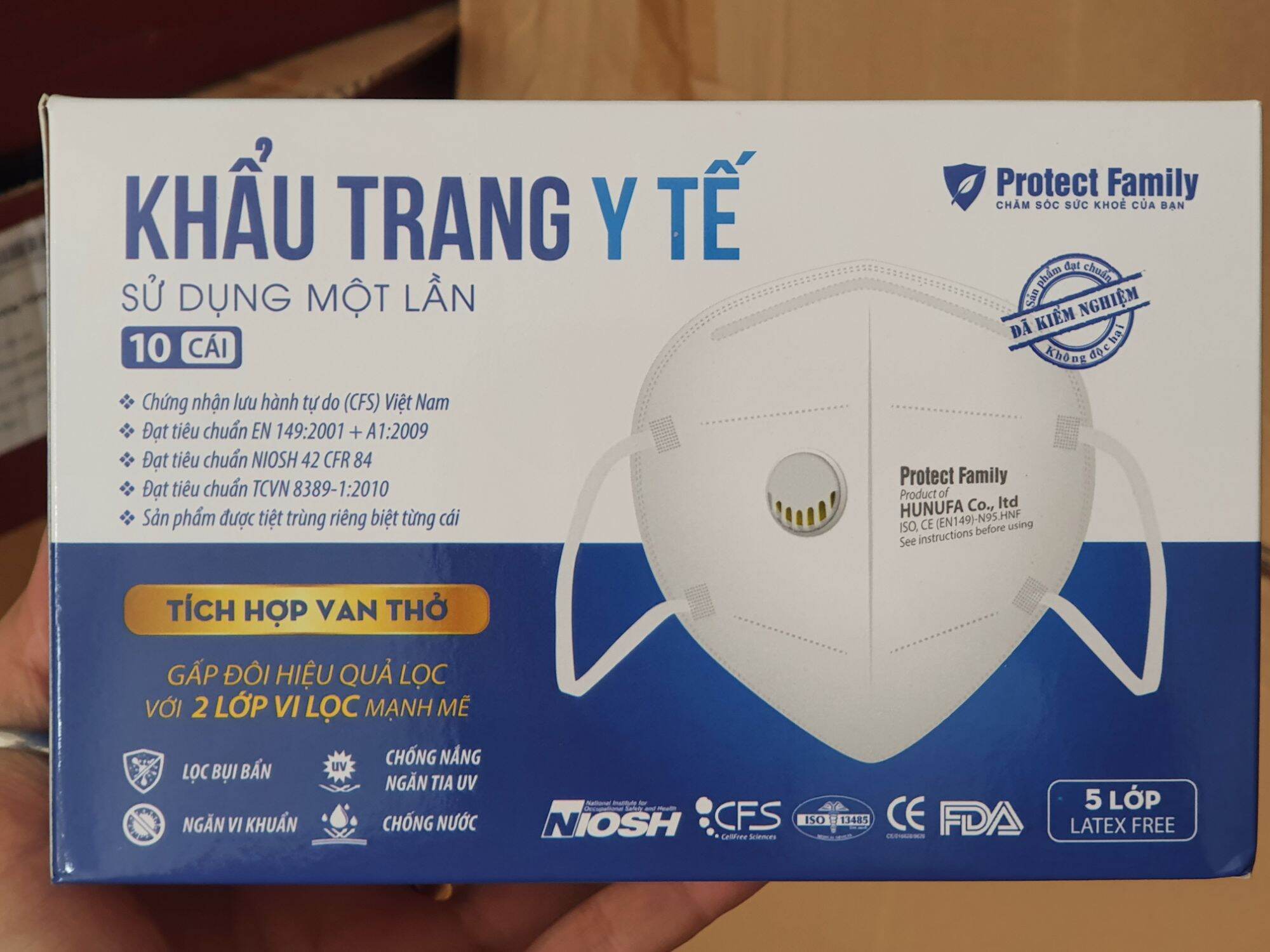 Hộp 10c khẩu trang n95 5 lớp, có van thở