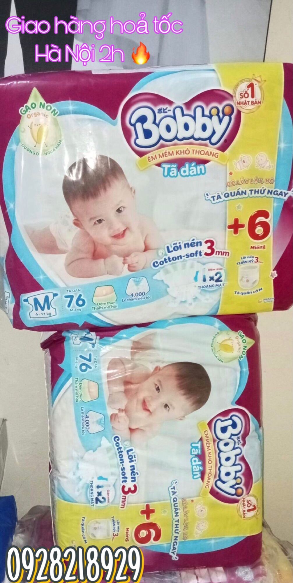 Tã bỉm dán bobby m76+6