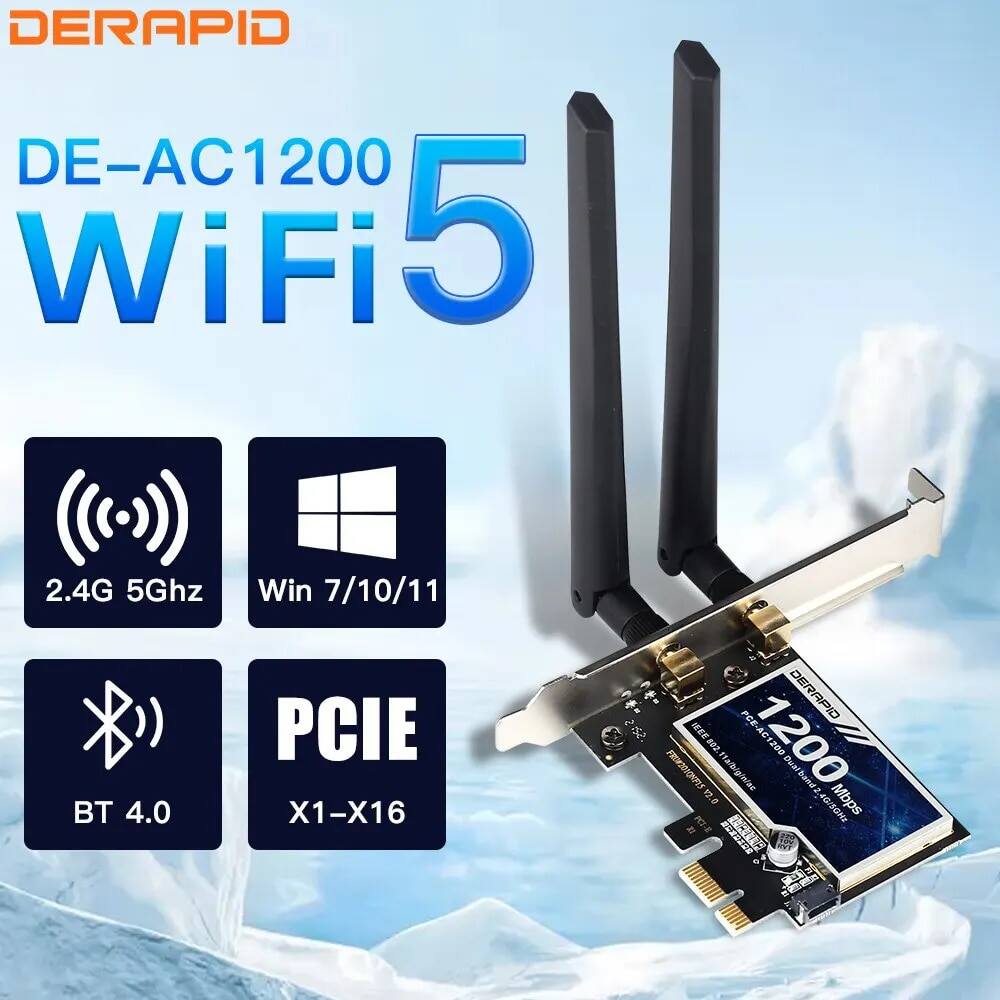 Derapid ac1200 wifi bluetooth băng tần kép 2.4ghz/5ghz pcie card mạng không dây intel chip cho máy tính để bàn windows 7/10/11